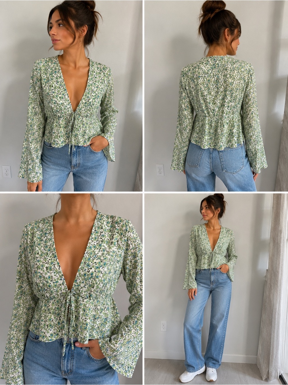 Floral Tie Front Peplum Blouse Cottagecore Fairy Top